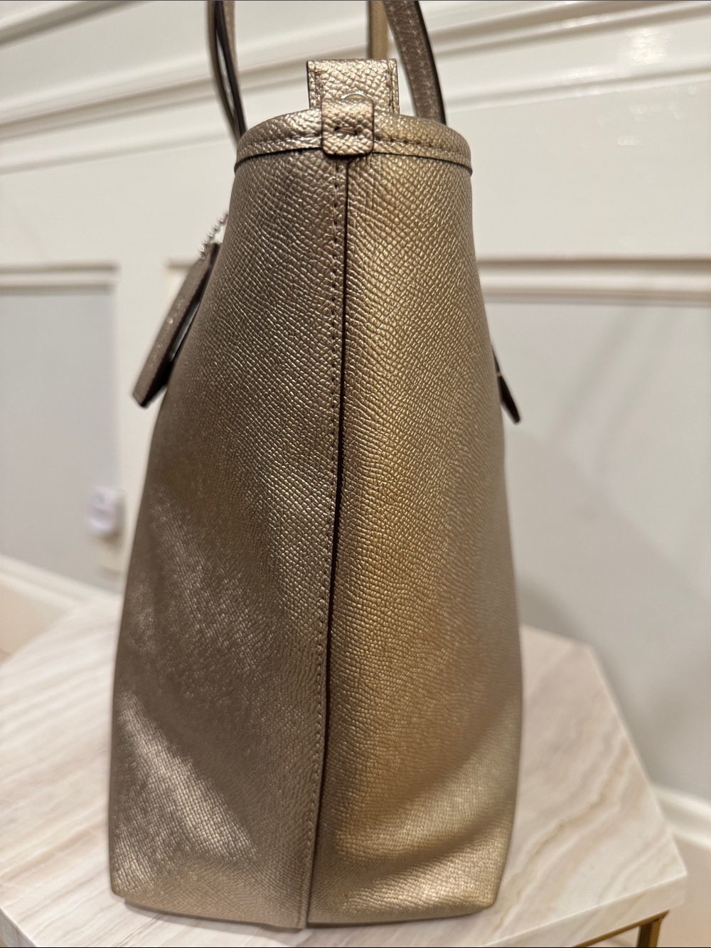 Coach Bag Metallic Champagne Gold Zip Top Tote - Picture 6 of 17